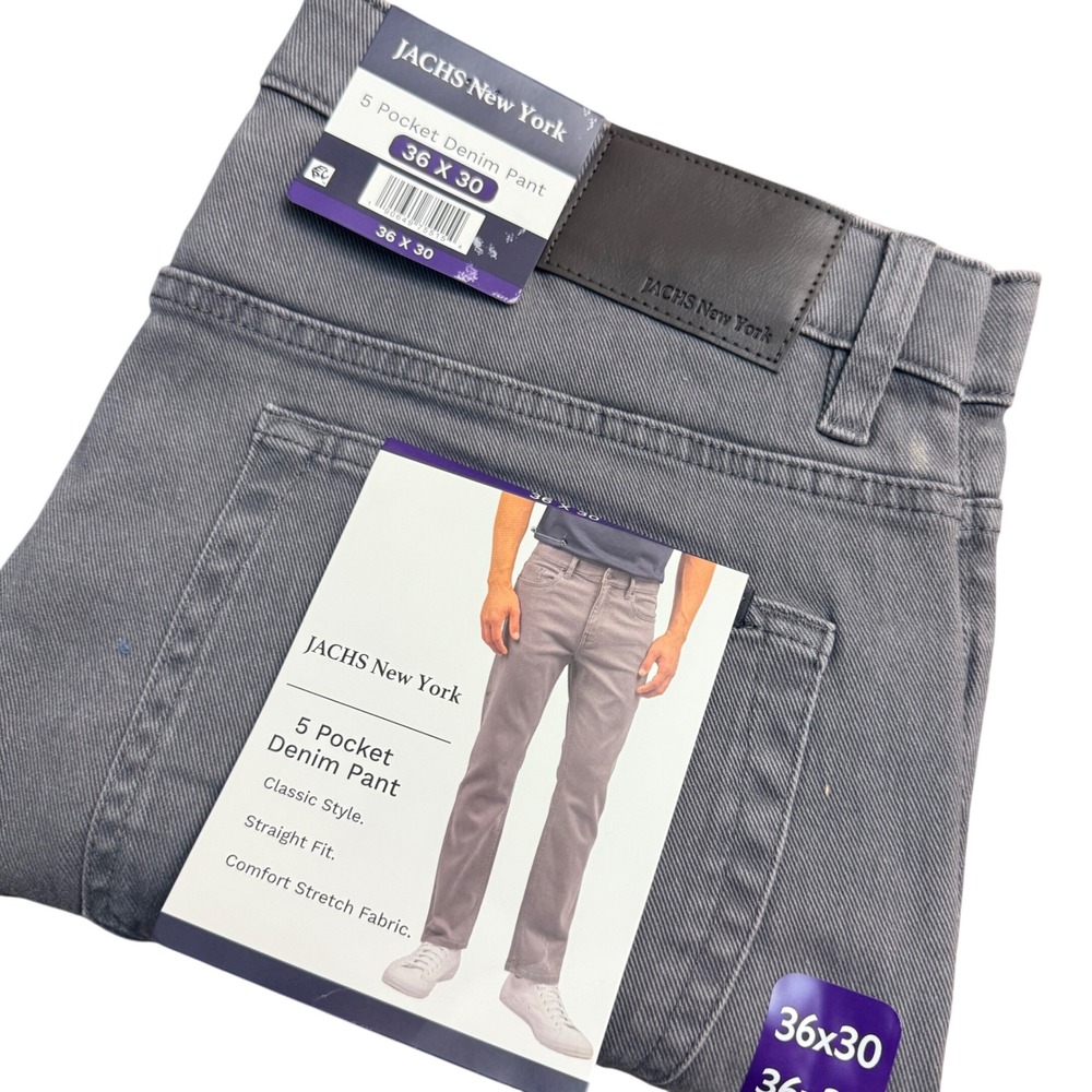 JACHS New York Mens 5 Pocket Denim Pant Grey Straight Fit 36x30 S26A-128-VES NEW